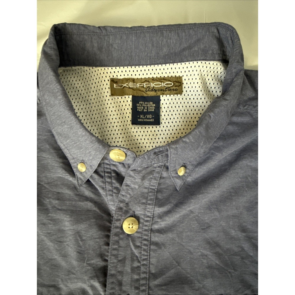 ExOfficio Shirt Mens Size XL Blue Vented Fishing Pocket Hiking Stretch Outdoor